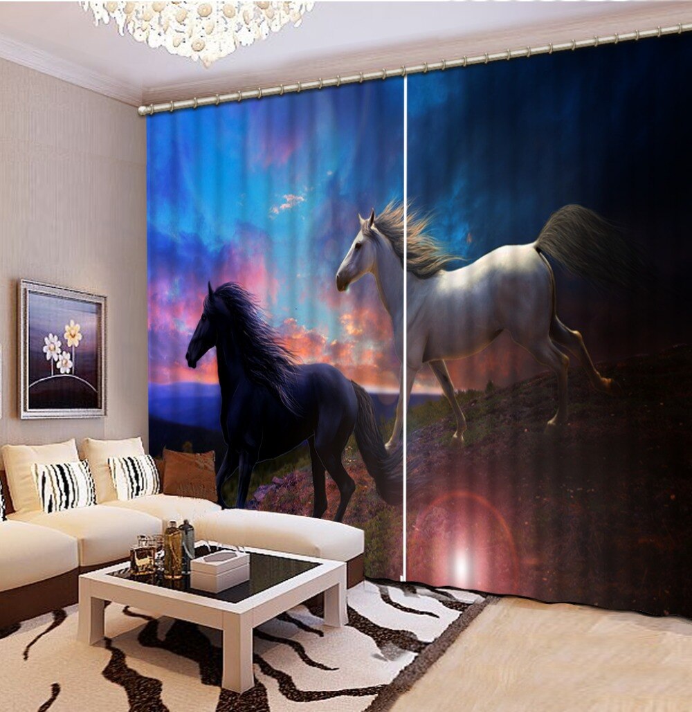 2016  ũ   ׸   3D ħ ħ  Ȩ ׸ Ŀư/2016 Photo Customize size animal horse picture 3D Window Curtains For Bedding room Home Decoration